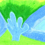 perle mayazeichen malerei manik blaue Hand, erfurt malerei, malerei ölkreide, malerei pastellkreide,spirituelle